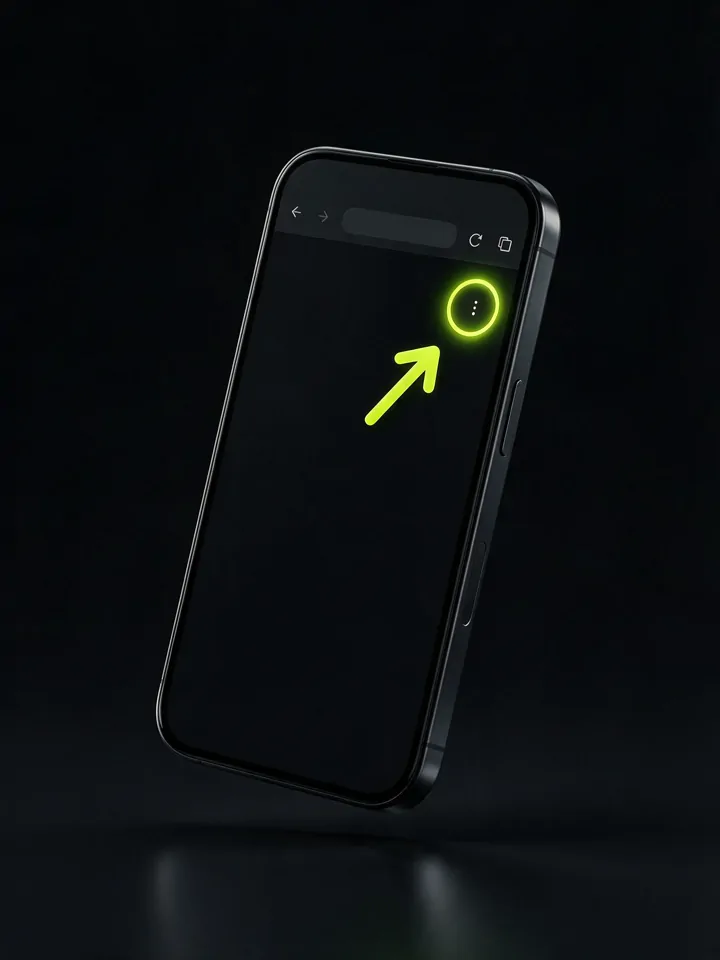 Celular Android com o menu de três pontos do Chrome destacado no topo.